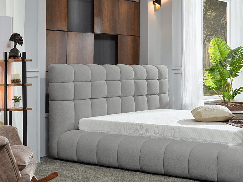 Designerbett Bottom mit Bettkasten in Plüschstoff - Bettsense